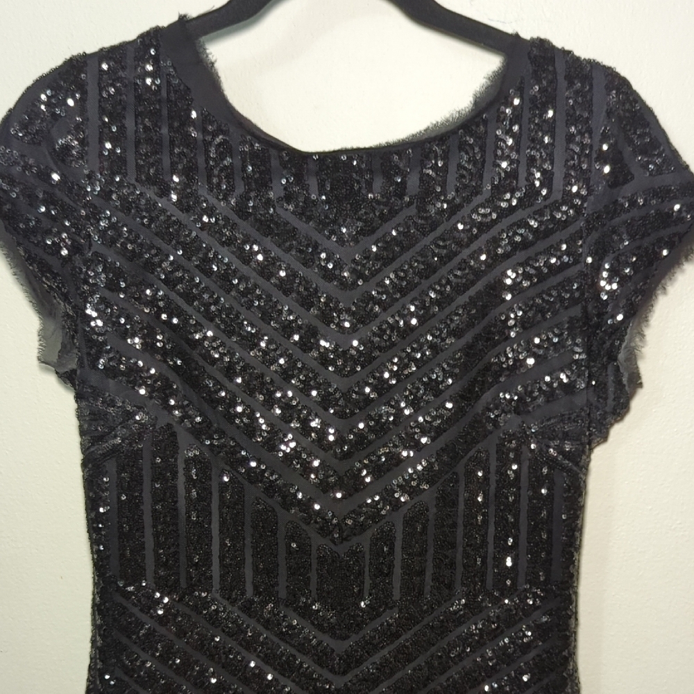 Vince Camuto Black Sequin Cap Sleeve Cocktail Dress Women's Size 8